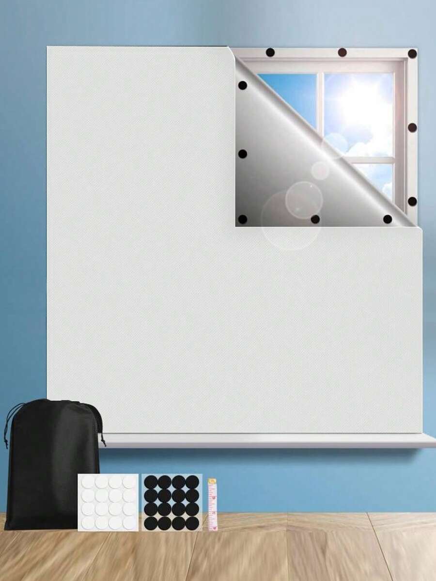 1 件全新可拆卸自粘式 100% 遮光隔热窗帘，DIY 便携式遮阳帘 - 白色 - 查看 1