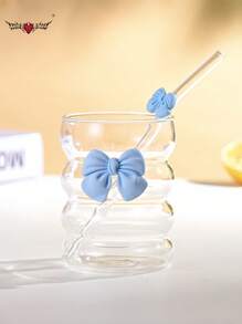 500ml(16.91oz) Butterfly Princess Series Glass Straw Cup - Ideal Gift For Holidays And Birthdays, For Coffee Or Bubble Tea Back To School