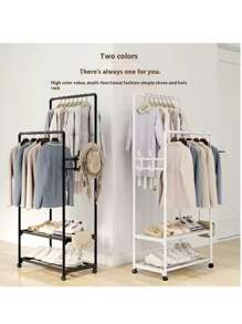 1pc New Movable Double Rod Clothes Coat Rack, Standing Multi-Layer Garment Hanger For Bedroom, Dorm, Rented House, Holds Clothes, Hats, Bags & Shoes