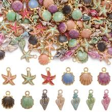 15/30 件什锦 3D 油滴海星、贝壳、贝壳锌合金吊坠，适用于 DIY 波西米亚风格手链、项链、钥匙扣、珠宝配饰 - 彩色 - 查看 4