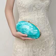 2025 New Fashion Acrylic Women's Evening Bag, Party Metal Clip Handbag, Shoulder Bag, Crossbody Bag, Chain Strap Purse, Formal Dress Bag, Wedding Bag - Baby Blue - View 9