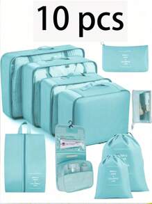 10-1 pièce Sacs de rangement pour voyage d'été, sacs cosmétiques portables imperméables, sacs de toilette multifonctions, sacs de rangement pour vêtements grande capacité, sacs de rangement polyvalents, sacs à main, sacs à chaussures, sacs de plein air, sacs de compression, sacs organisateurs de maquillage