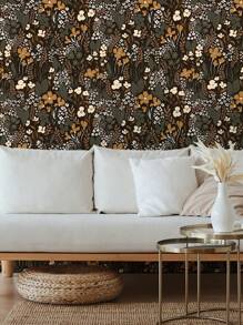 Peel And Stick Wallpaper Floral Vintage Removable Rose Leaf Black/Brown/Beige Stick On Mural Botanical Rose Wall Art Wall Decor Flowers On Navy Bluekid's Room Self Adhesive Wallpaper Wall Paper Wall Stickers Room Decor Wall Sticker