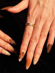 10 Almond-Shaped Nail Pieces, Pure Handmade Autumn And Winter Super Beautiful, High-End Elegant, Gentle Style, Multi-Color Blooming, Hand-Painted Flowers With Small Gold Beads, Suitable For Girls And Women Press On Nails Nail Supplies Nails - Multicolor - View 6