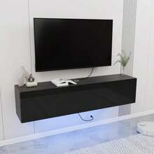 Floating Tv Stand With Led Light For 65 Inch Tvs Wall Mounted Led Entertainment Center With High Gloss Storage Modern Floor Black Mounted Media Console For Living Room - 1 - View 2