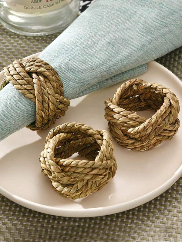 2-12pcs Hand-Woven Natural Grass Napkin Rings, Suitable For Wedding, Dinner, Party, Reception, Family Gathering Table Decor