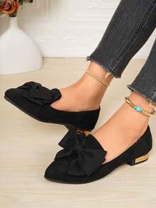 planare Tacones bajos tipo slip-on de moda para mujer, de color negro, elegantes para fiestas y vacaciones, con decoración de lazo, cómodos zapatos planos de tacón bajo para boda, fiesta, oficina, uso interior y exterior, verano - Negro - Ver 7