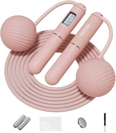 Skipping Ropes Adults -Cordless Counter Jump Rope With Large Cordless Ball-Weighted Jump Rope Women With LCD Display