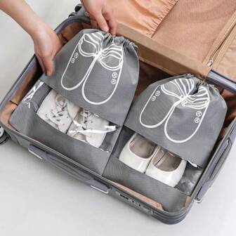Shoe Bags For Travel, 5 Pcs Large Gray Travel Shoe Bags For Packing, Non-Woven Drawstring Travel Shoe Storage Bag With Clear Window For Men And Women
