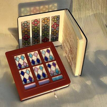 Chinesischer Gartenstil Glasfenster Element Design, ein kreativer chinesischer Stil personalisiertes Notizbuch, Blumenfenster Licht und Schatten Notizbuch, kreativ leeres Planer, durchsichtiger Folie Notizblock, Studenten Notizbuch, Reisetagebuch Planer Schulmaterial, Schulanfang