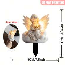 1 PC 2D Flat Acrylic Printing Eternal Light Angel And Olive Branch Acrylic Garden Pile For Peace In Heaven, For Memorial & Cemetery, Festive Outdoor Decoration, For All Seasons.