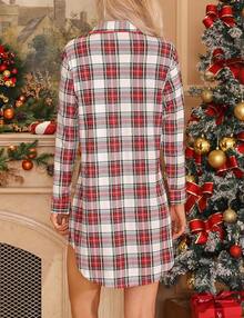 Women's Nightgowns Short/Long Sleeve Button Down Sleep Shirts Maternity Nursing Sleepwear, Comfy And Fashionable - 長袖紅白格子衫 - 查看 6