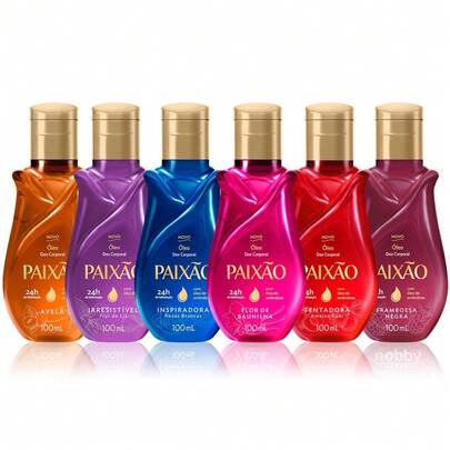 PAIXAO Kit com 6 Óleos Corporais Paixão 100ml – Pele Perfumada, Hidratada e com Toque Sedoso