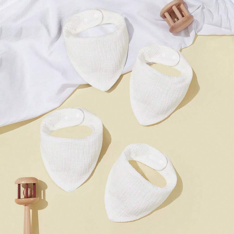 4pcs/Set Baby Bibs, 100% Cotton Soft & Breathable, Suitable For Newborns, Solid Colors, Unisex - White - View 1