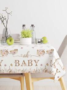 1 Stück 130*220cm, "Hey Baby Boho Babe" Duschthema Tischdecke, "Oh Baby" Text braun Blumen Umrandung Dekorationsmuster Gender Enthüllungsparty Einweg-Tischdecke, Babymoon Party Deko Tischdecke, Willkommen Baby Party Deko, Gender Enthüllungsparty Zubehör, Baby Dusche Geschenk, Babe Dusche Deko, Gender Enthüllungsparty Deko, Küchendekoration, Gender Enthüllungsparty Gastgeschenk