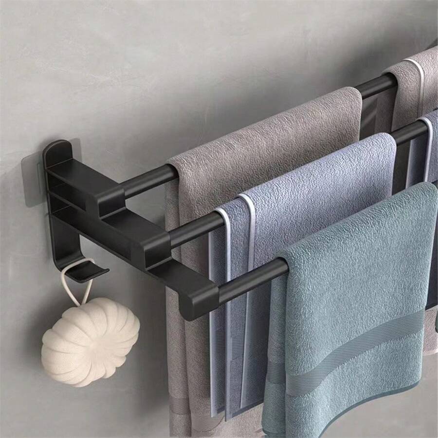 1pc Non Perforated Towel Rack, Bathroom Towel Rack, Hook Bathroom Hanger, Toilet Towel Pole, Wall Mounted Storage Rack - Multicolor - View 1