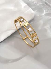 Juego de pulsera y brazalete de acero inoxidable con diseño de strass y trébol, estilo elegante y de moda, adecuado para uso diario de mujer, regalo de Navidad, regalo festivo