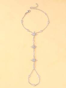 1pc Shiny Star Rhinestone Joint Finger Chain Bracelet, Suitable For Daily Wear, Party, Travel - Silver - View 3