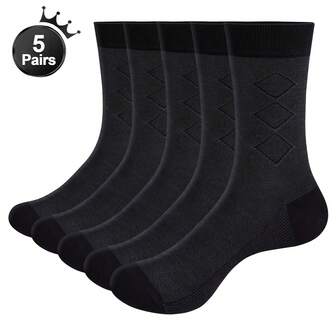 5 Pairs Men's Premium Business Socks, Breathable & Soft Crew Socks For Office Wear, Solid Color Black