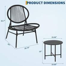 HomelyHues 3 Piece Acapulco Chair Set, All-Weather Modern Patio Furniture Set With Plastic Rope, Side Table And 2 Chairs, Woven Patio Conversation Bistro Set, Gray - 1 - View 2