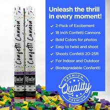 Blaise Pyro & Party Purple, Yellow & Green Confetti Poppers - Colorful & Easy To Use Paper Confetti Cannon For Celebrations, Birthdays, Weddings & More - 18 Inch, 2 Pack - Yellow - View 8