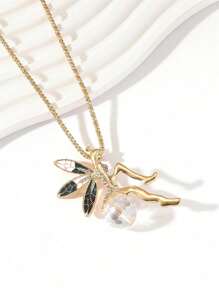 1pc New European And American Style Delicate Full Diamond & Rhinestone Owl Pendant Necklace, Fashionable All-Match Long Chain For Women