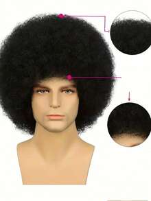 Halloween Rocker Wig - Jet Black 70s 80s Afro Kinky Curly Hair With Bangs, 12 Inch Big Bouncy Afro Puff For Men/Women, Premium Synthetic Costume Wig For Party & Concerts - Multicolor - View 5