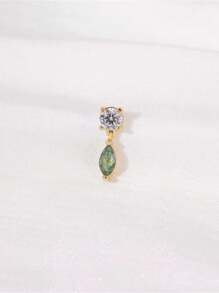 1PC 925 Sterling Silver Natural Green Agate Marquise Flat Back Cartilage Helix Piercing Fine Jewelry For Daily Wear Wedding Party Engagement Anniversary Valentine's Day