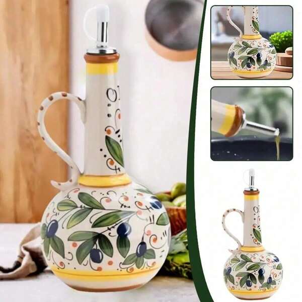 700ml Olive Oil Dispenser Embossed Ceramic Oil Vinegar Can Ceramic Storage Dispenser Container Condiment Oil Bottle Oil Bot