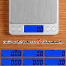 Báscula digital de acero inoxidable de alta precisión de 0.1g y alta capacidad de 3kg, con conversión de unidades inteligente y LCD retroiluminado, para granos de café, hornear, leche en polvo, proteína en polvo, joyería, hierbas chinas, alimentos para mascotas y alimentos de cocina (Batería no incluida) Vuelta al colegio