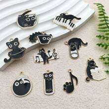 10pcs Zinc Alloy Black Cat Pendant DIY Necklace Earrings Bracelets Accessories Pet Keychain Pendant Charm Jewelry