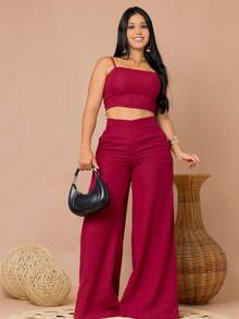 Simple Casual Elegant Pocket Set Women Birthday Party Spring Set - Burgundy - View 1