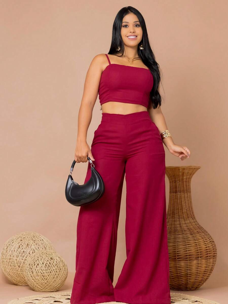 Simple Casual Elegant Pocket Set Women Birthday Party Spring Set - Burgundy - View 1