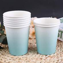 10pcs/20pcs/40pcs/Set,Light Blue Paper Cup 9 Oz Gradient Disposable Mug Blue White Drinking Cup For Lucky Duck Wedding Newborn Gifts Party Supplies - Light Blue - View 5