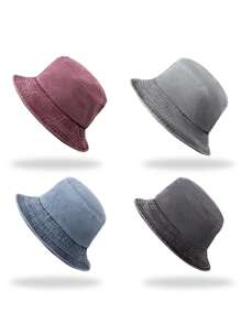 1pc Solid Color Washed Denim Bucket Hat, Fashion Versatile All-Season Casual Sun Hat, Suitable For Men And Women, Travel & Beach