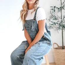 Women Loose Adjustable Strap Denim Bib Overall Jeans Distressed Wide Leg Baggy Overalls Jumpsuit - Black - View 5