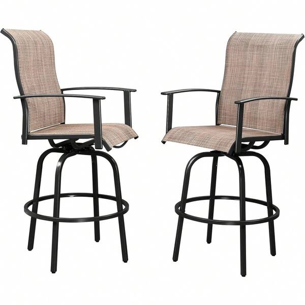 ,2 Pieces Outdoor Swivel Bar Stools, Patio Metal Bar Chairs Set Of 2, All-Weather Bar Height Outdoor Chair For Outside, Yard, Lawn, Poolside And Garden (2 Chairs, Black)
