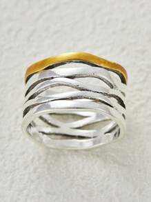 1 pieza Nuevo anillo de dos colores retro bohemio para hombres, hueco y ancho, simple y de moda, adecuado para regalos de joyas de uso en fiestas para parejas