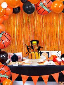 2/1pc Orange Tinsel Curtain, Autumn Streamer Back To School Graduation Decor, Halloween Thanksgiving Birthday Party Background, Photo Booth Prop