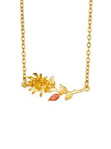 1PC Gold Birth Flower Necklace For Women 12 Month Birthstone Bouquet Pendant Floral Necklace, Daily Wear Jewelry For Valentine's Day Wedding Birthday Gift