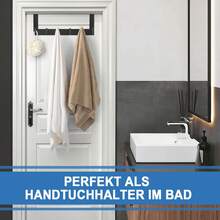 Türhaken Kleiderhaken Ohne bohren Handtuchhalter, für Schlafzimmer, Rostfreiem Aluminiumlegierung badezimmer zubehör für 2 cm dicke Türen, 40*14cm tür organizer, 1-St., Tragkraft max.10 kg, hängeaufbewahrung jackenhalter tür schwarz - Schwarz - Übersicht 6