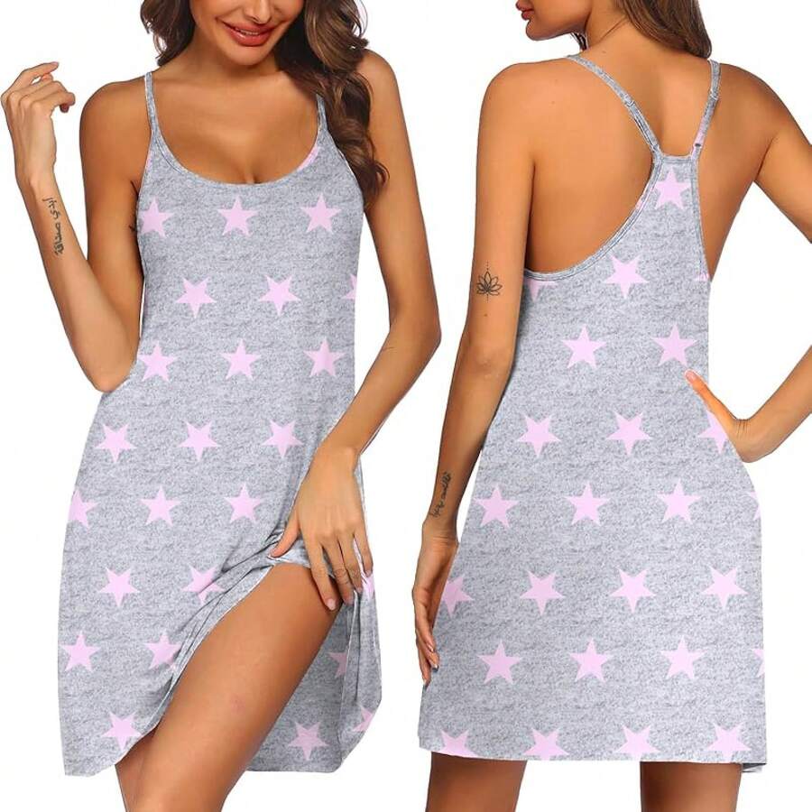 Women's Racerback Sleeveless Nightgown, Sleepwear - Stars - 查看 1