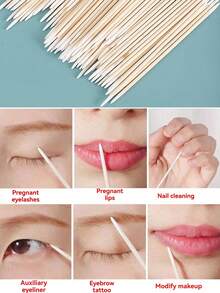 50支/100支多用途一次性棉签，适用于指甲清洁、眼部卸妆等，木棒清洁棉签