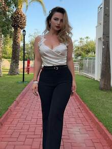 Jeta Ari Women's Elegant Lace Strap Wrap Bodysuits For Commute - White - View 6