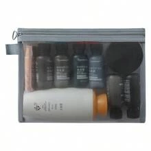 1/3 Stücke graue und schwarze Reisetasche für Kosmetik, aus Nylonmaterial gefertigt, geeignet zum Aufbewahren von Lippenstift, Puder, Lipgloss, Lotion, Handcreme und anderen Damen-Kosmetikartikeln. Zusätzlich können darin auch Alltagsgegenstände wie Masken, Stifte und Radiergummis aufbewahrt werden.
