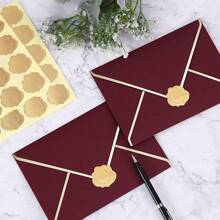 10pcs-50pcs Paper Envelopes With Thank You Stickers For Invitations With Gold Border, Gift Cards Envelopes Self Adhesive Invitation Envelopes With V-Flap, Great For Graduation, Invitation, Baby Shower, Wedding,School Supplies,Back To School
