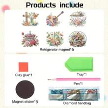 6 Stücke Diamant Kunst Kühlschrankmagnet Set, Diamant Malerei Musik Dekoration DIY Bastelset für Kühlschrank, Briefkasten Deko