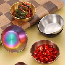 3/5/10pcs Set Stainless Steel Mini Independent Seasoning Bowls, Round Seasoning Dishes, Sushi Dipping Sauce Bowls, Appetizer Dishes,School Supplies