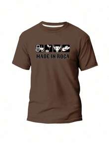 Men's Rodeo Country T-Shirt 100% Cotton Agro Made In Roça Printed Shirt Farm - 鏽棕色 - 查看 1