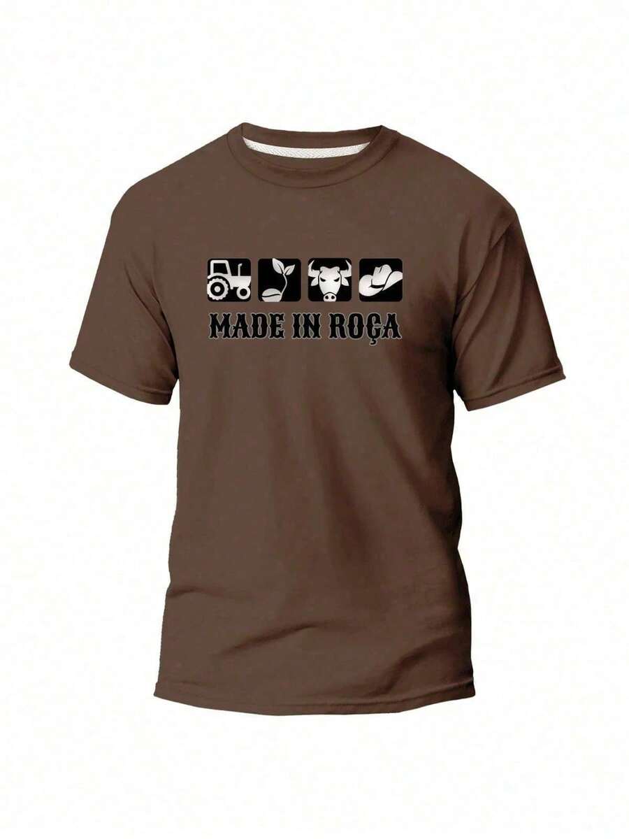 Men's Rodeo Country T-Shirt 100% Cotton Agro Made In Roça Printed Shirt Farm - 鏽棕色 - 查看 1